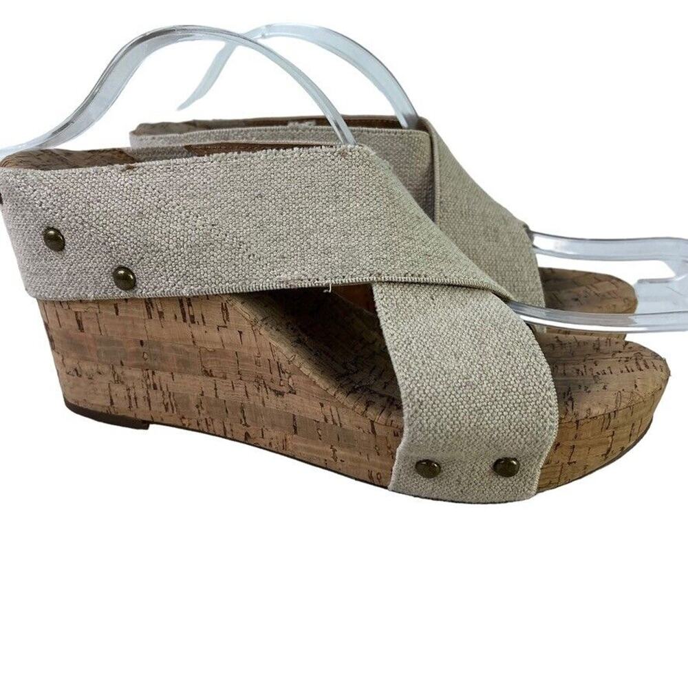 Lucky Brand Mykayla Womens Wedge Wide Criss Cross Strap Sandals Beige Shoes 7.5